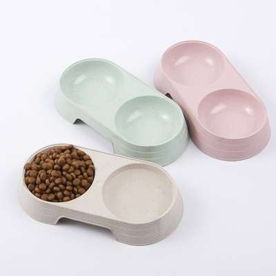 Environmentally Friendly Small Pet Double Feeder Dog Cat Bowl Wheat Straw Safe Washable Food Utensils For Dogs And Cats