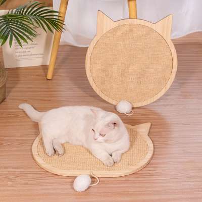 Solid Wood Pet Playing Sisal Toys Suction Cup Wall Mounted Vertical Cat Toy Sisal Cat Scratching Board Mat