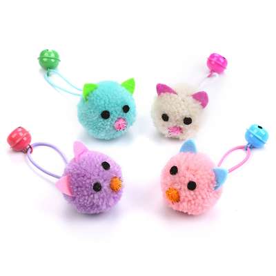 Cheap Price Funny Mini Plush Mouse Head Shape Colorful Cute Cat Toy With Small Bell Interactive Play Cat Toy