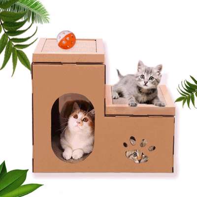 New Cat Condos Cat Scratcher Post Corrugated Constructed Cardboard Cat Scratching Box House For Cats