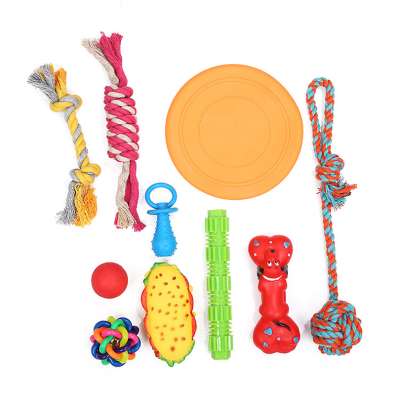 Amazon Pet Dog Toy Suit Cotton Rope TPR Flying Plate Enamel Molars Bite In Stock Fast Delivery Dog Toy Set