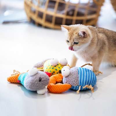 DIY Simulation Fish Prawns Crab Shape Cute Sound Paper Soft Stuffed Squeak Polyester Cat Molar Chew Toy