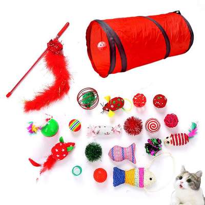 Tunnel Bell Crinkle Balls  Feather Wand cat toy pack for puppy kitty