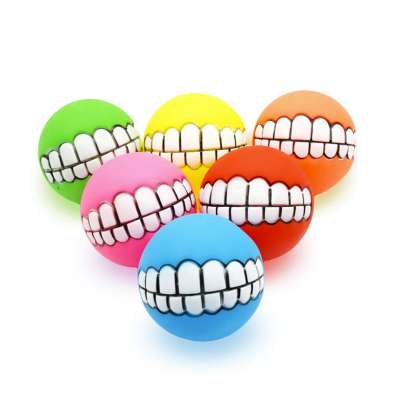 Funny Durable Dog Smile Ball Squeaky Interactive Training Nature Chew Vinyl Sound Dog Teeth Cleaning Ball Toy