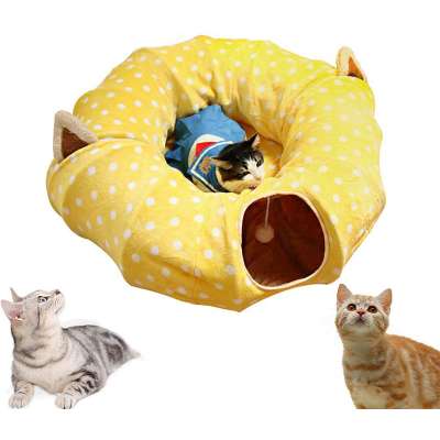 Durable Soft Cute Collapsible Cat Hide Play Toy Cat Tunnel  With Full Moon Shaped Pet Mat Bed And Toy Ball